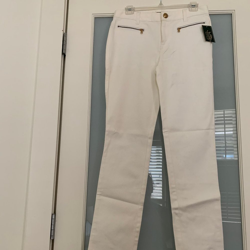 Ralph Lauren High Waisted White Jeans with Zippers